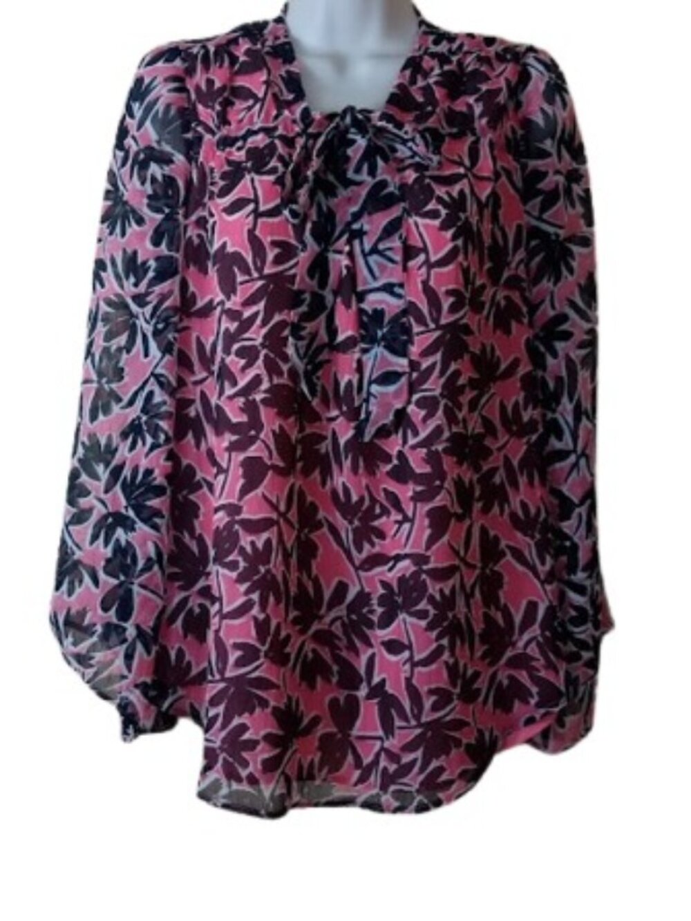 Jessica Simpson Womens Leslie Tie Neck Bouse in Coral Floral Brushes Sheer S New